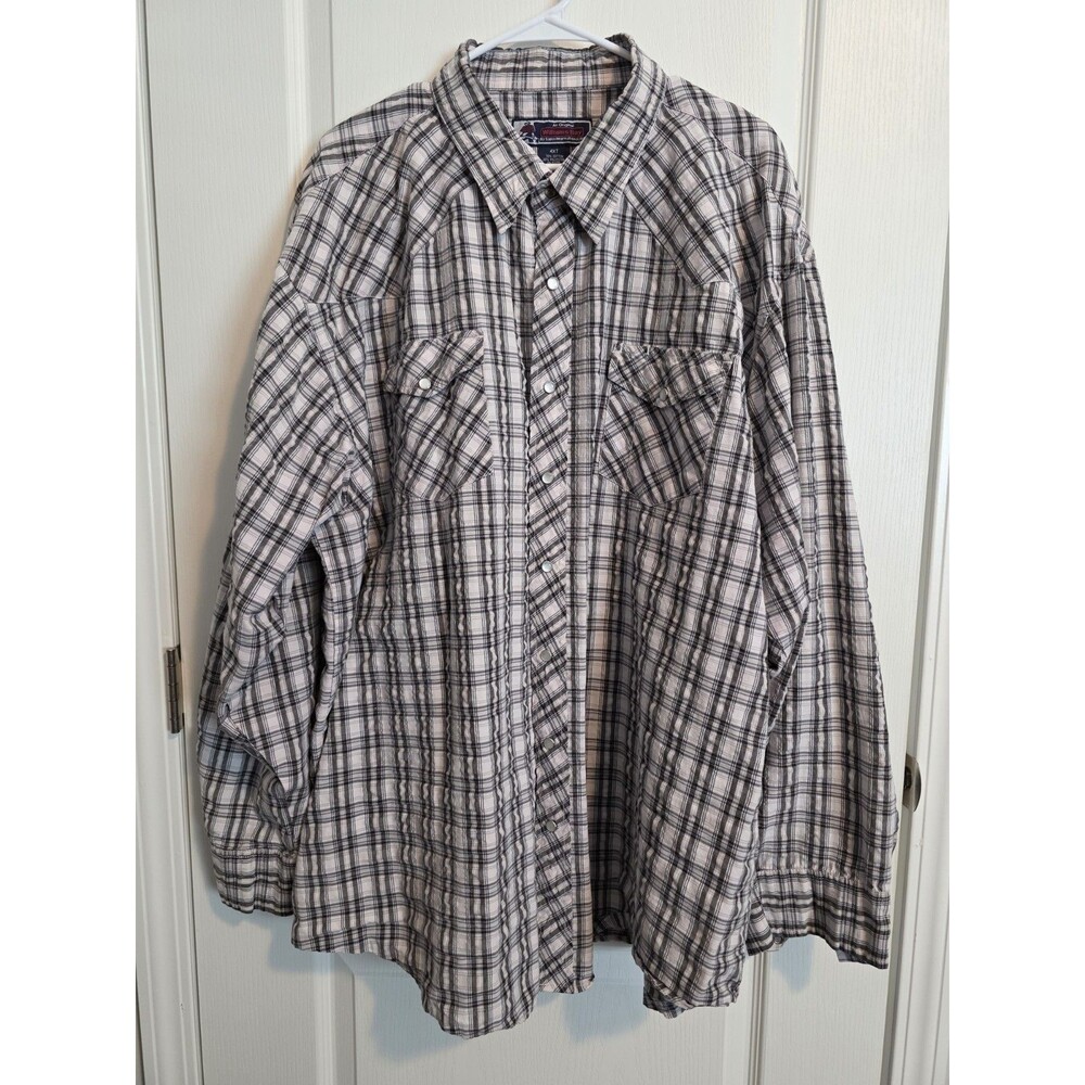 Williams Bay Pearl Snap Men's 4XT Plaid Long Sleeve Shirt White Gray. 134